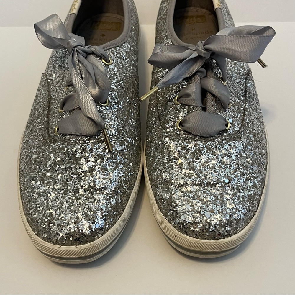 Kate Spade Keds Silver Glitter Tennis Shoe Sneakers W… Gem